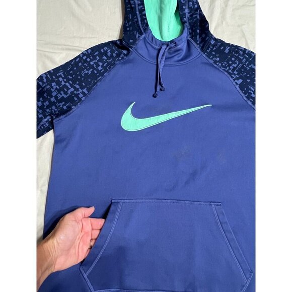 Nike Women's Medium Pullover Hoodie Hooded Sweatshirt Purple Black Green Swoosh - Picture 8 of 10